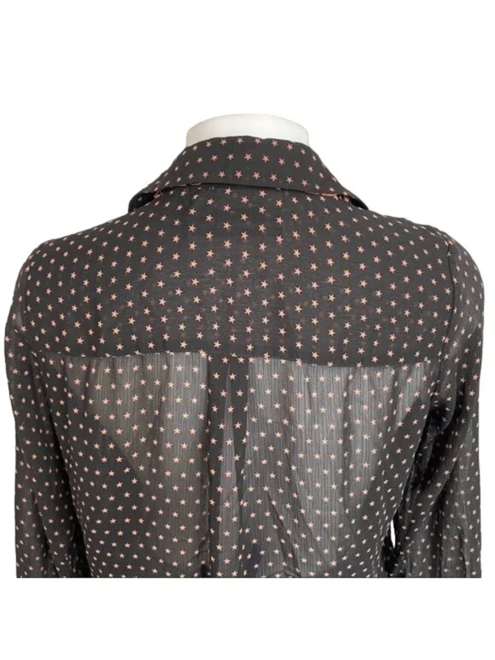 Scotch & Soda Maison Scotch Black Sheer Star Print Blouse With Leopard Print Acc - Picture 8 of 12